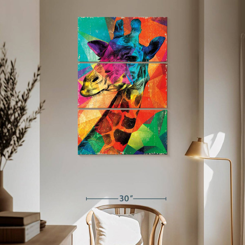 Girafe Brampt sur des couleurs géométriques, H 65 po x l 42 po