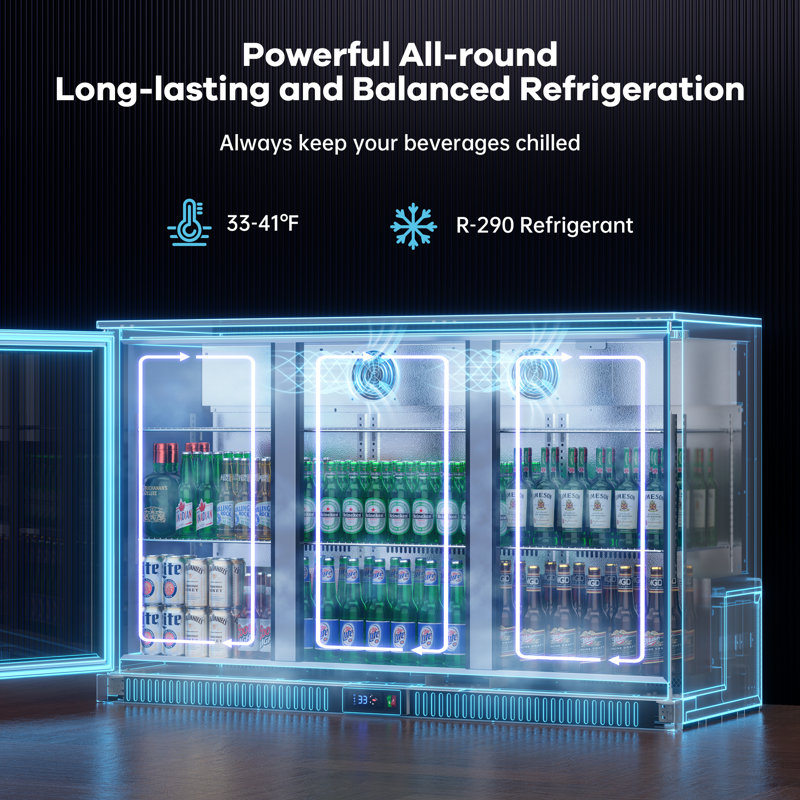 Coolski Beverage Refrigerator With 3 Doors, Commercial Back Bar Cooler For Beer Soda Wine, Counter Height Undercounter Display Fridge For Bar/home, Stainless Steel/led Lighting/etl Nsf Approved