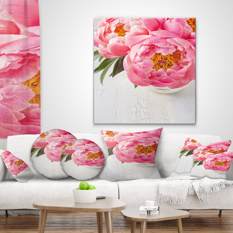 Coussin floral à fleurs pivoine floral complet, 18 po x 18 po, Coussin décoratif