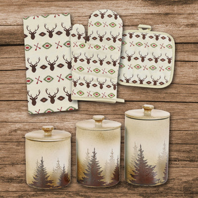 Aztec Bear Southwestern Rustic Lodge 13 Piece Kitchen Set with Ceramic Canisters