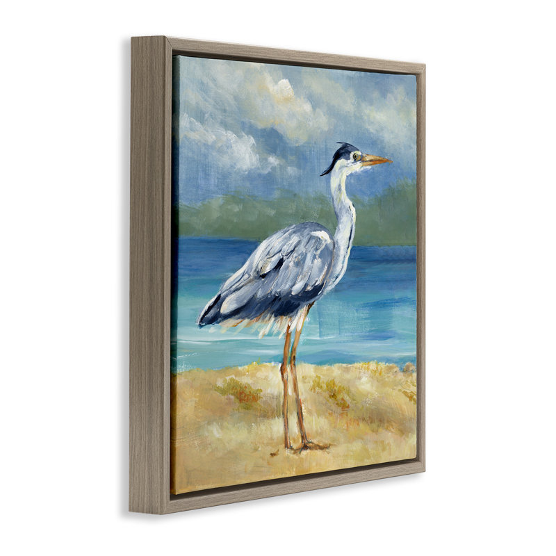 «Heron by the Sea Floater», art mural sur toile par Lanie Loreth, H 25 po x l 25 po, Cadre flottant orme Montalcino