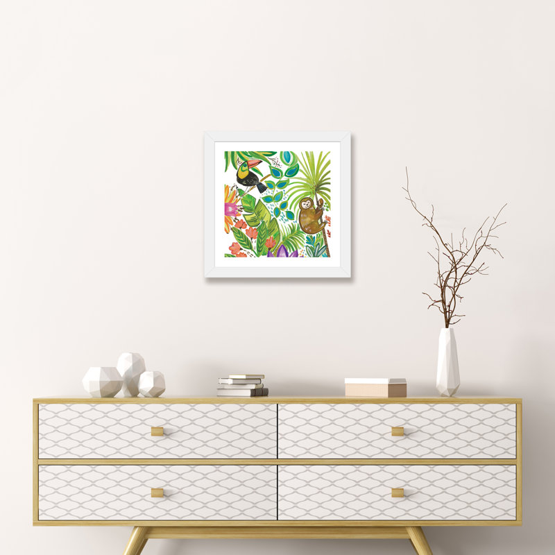 Art tropical encadré, H 16 po x l 16 po x P 1 po, Papier beaux-arts encadré blanc