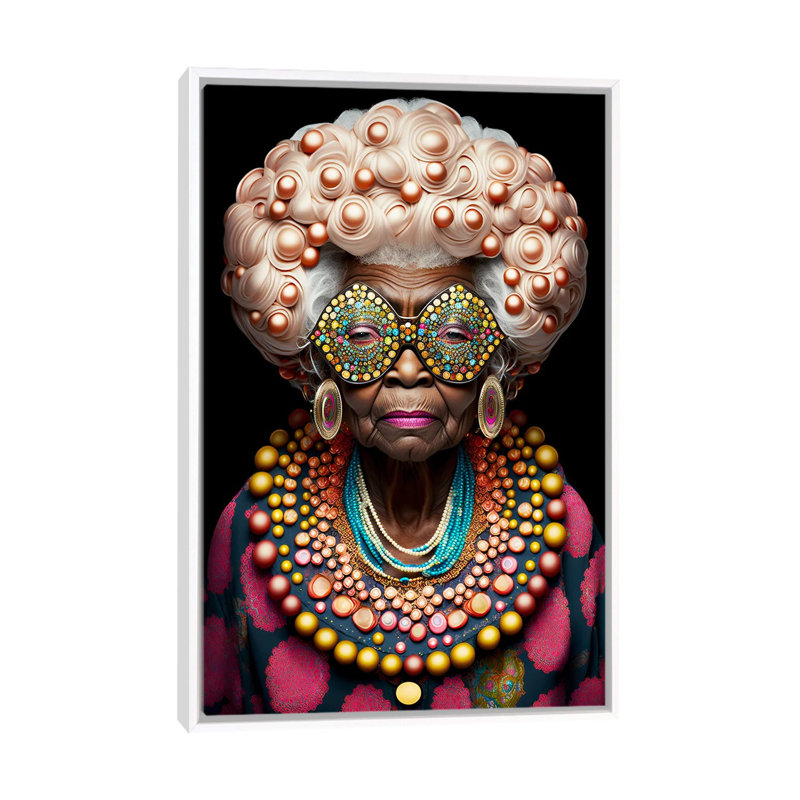 Afrofuturist Grandma I, Toile encadrée flottée blanche, H 60 po x l 40 po x P 1,5 po