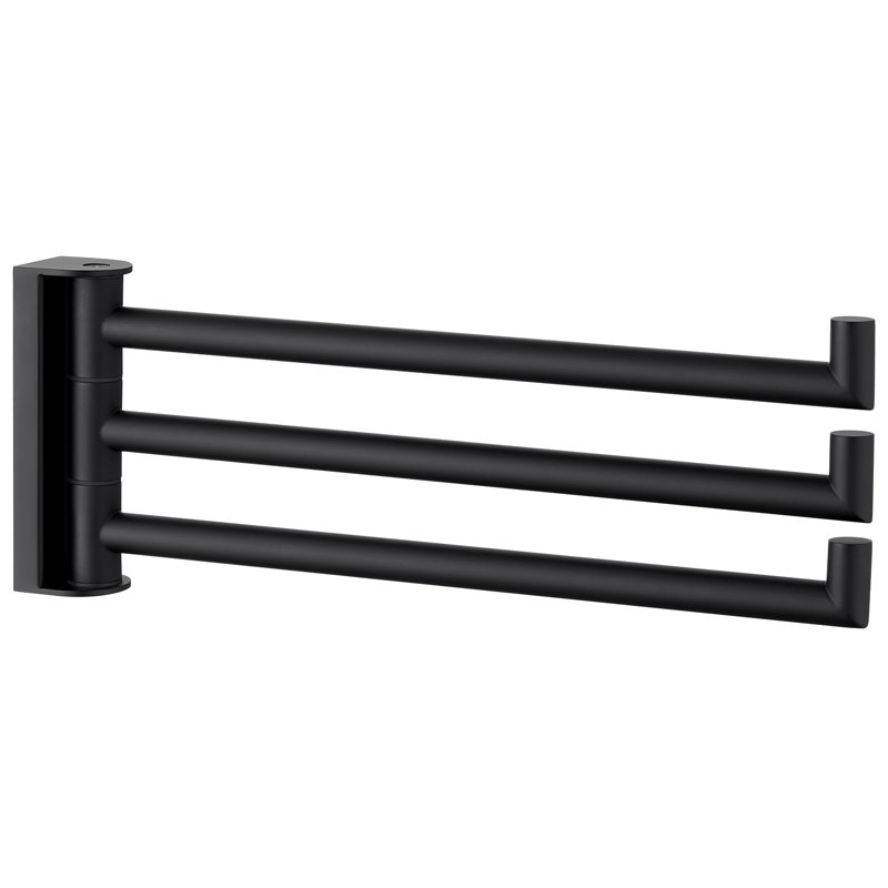 Barre à serviettes murale à 3 bras pivotants, Noir mat