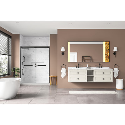 72x36inch Led Bathroom Mirror With Backlight, Wall Mount, Fog, Large Adjustable Memory Function, Matte Black Aluminium Vanity For Bathroom, Mount Memory, Frame