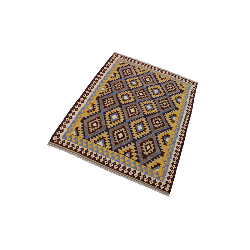 Tapis brun / bleu en laine noué à la main 5 pi 9 po x 7 pi 7 po Madee Southwestern