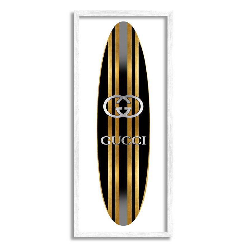 «Sleek Black Stripes Glam Designer Fashion Surfboard» par Madeline Blake - impression, L 13 po x H 13 po
