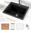 Évier de buanderie en quartz noir mat avec station de travail à simple cuve avec égouttoir et ensemble de planche à découper-133705538