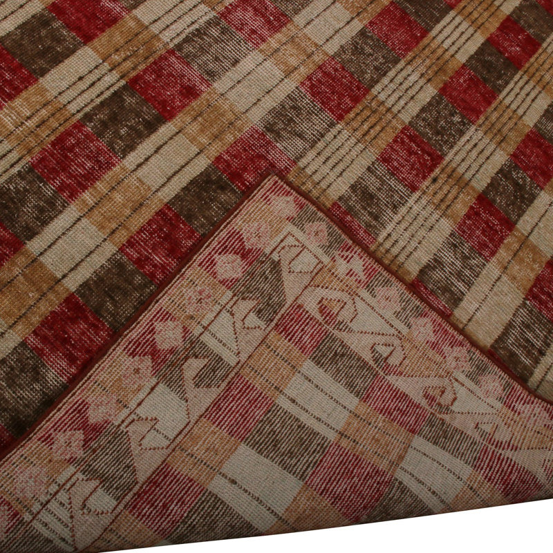 Rug & Kilim's Homage Geometric Beige Brown And Red Wool Custom Rug, Rectangle 10' x 14'