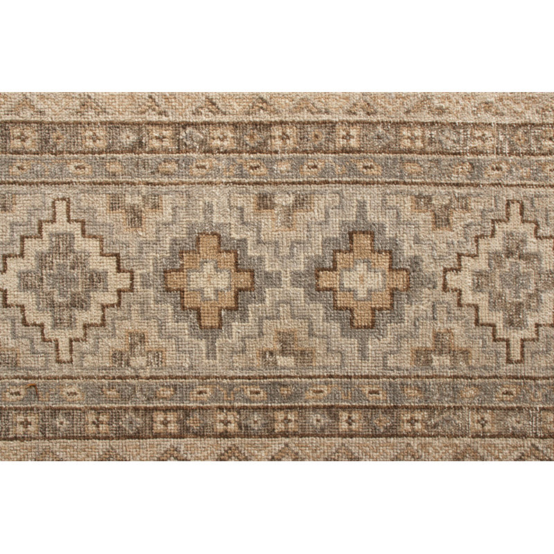 Distressed Homage Hand Knotted Wool Geometric Area Rug in Gray, Beige, Brown, White, Rectangle 9' x 12'