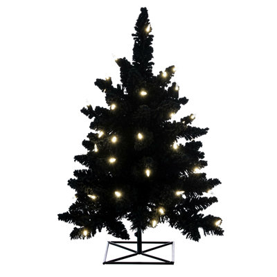 The Holiday AisleÂ® 3' x 25"" Flocked Black Fir Artificial Pre-lit Tree, Dura-LitÂ® Warm White LED Mini Lights -  EBB27CA4A85046FBAFB4F3550CD4326B