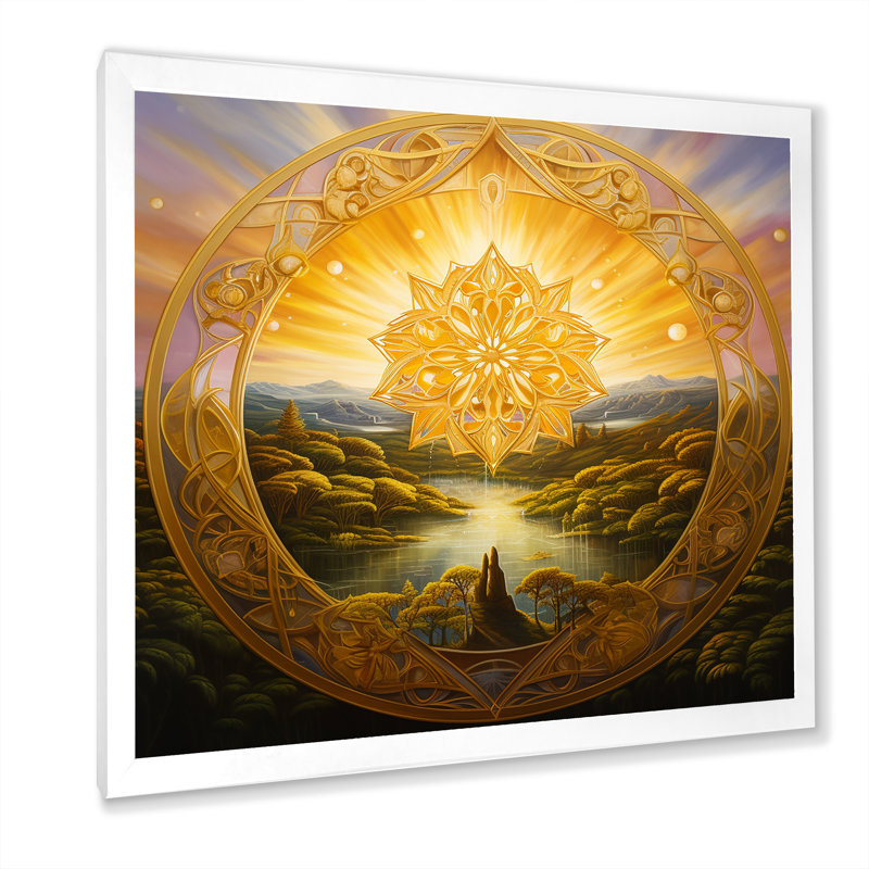 Paysage de mandala doré Awaken, H 16 po x l 16 po x P 1 po, Cadre simple blanc