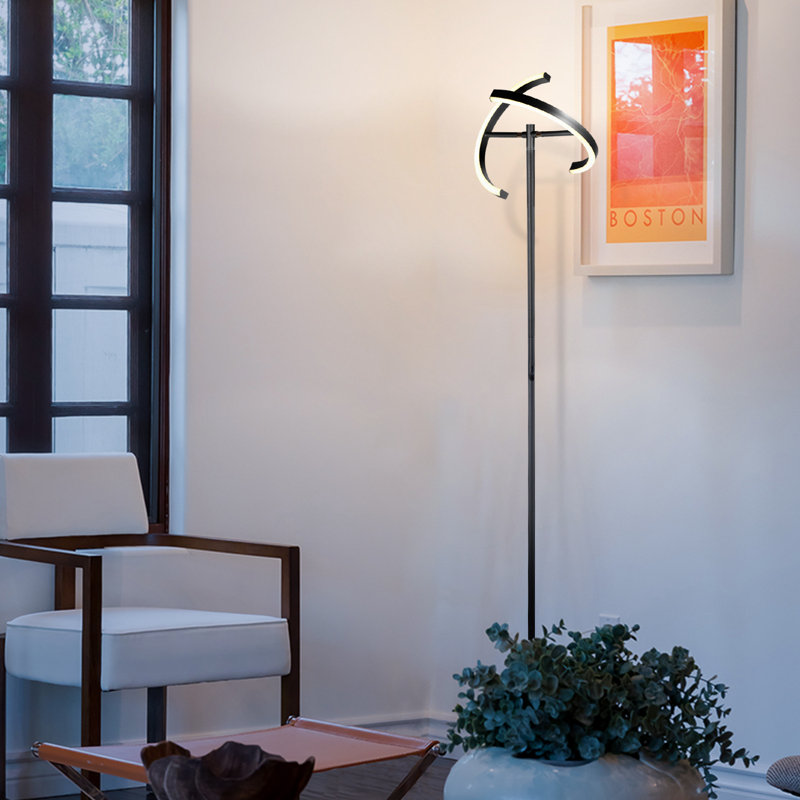 Halo Split 72 in. Industrial 2-Light 3-Way Dimming LED Floor Lamp, Black