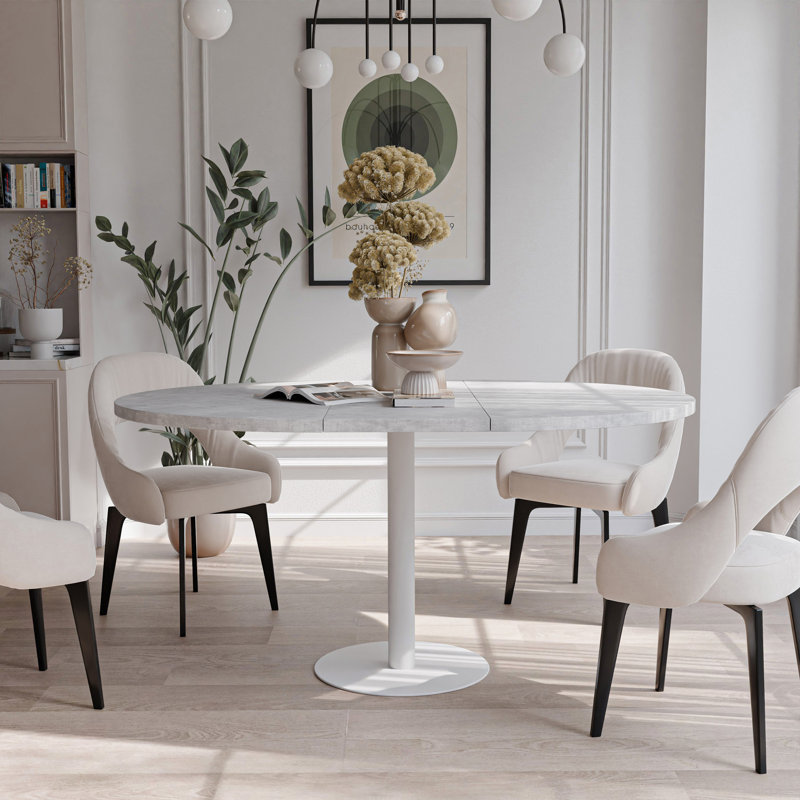 Extendable Round Dining Table, Bellato Grey, White
