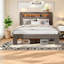 Lits modernes peu encombrants, grand lit en bois et en métal avec rangement et USB