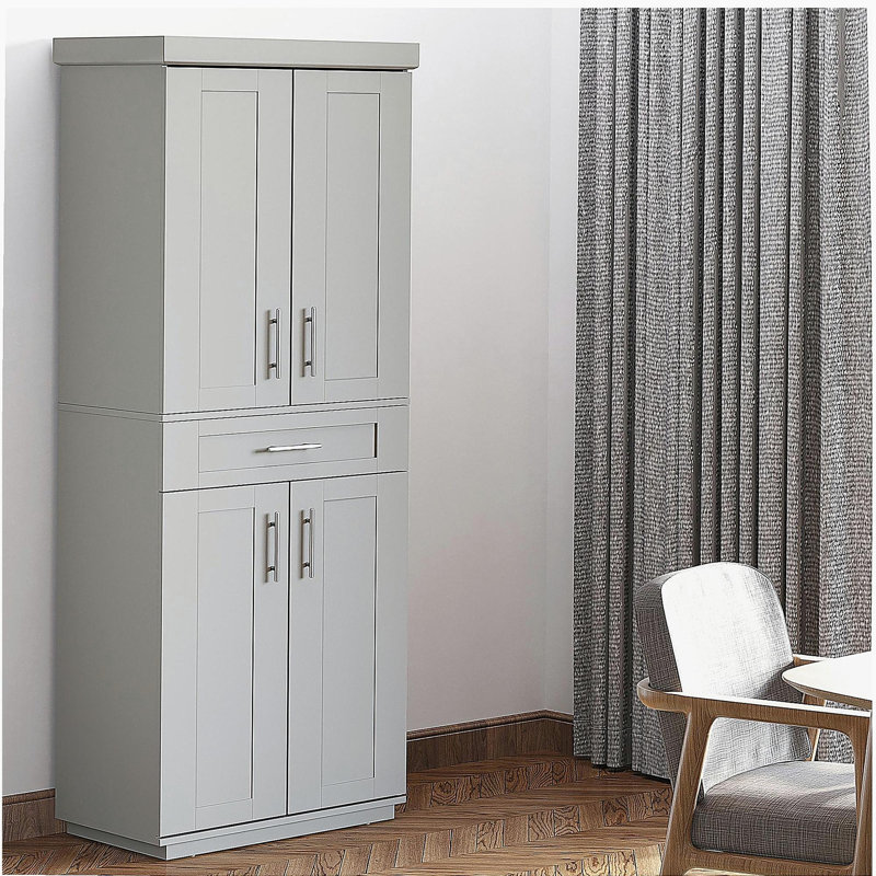 Armoire murale de cuisine moderne HOMcom, avec porte et tiroir, tablettes réglables, gris