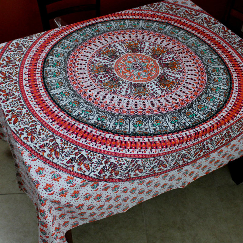 Cotton Jungle Safari Floral Tablecloth Rectangle, 60" H x 90" W, Red