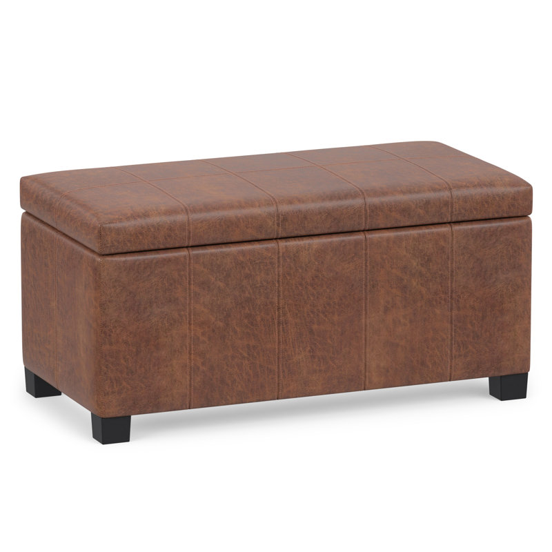 Repose-pieds rectangulaire avec rangement relevable Dover, Similicuir brun ombre
