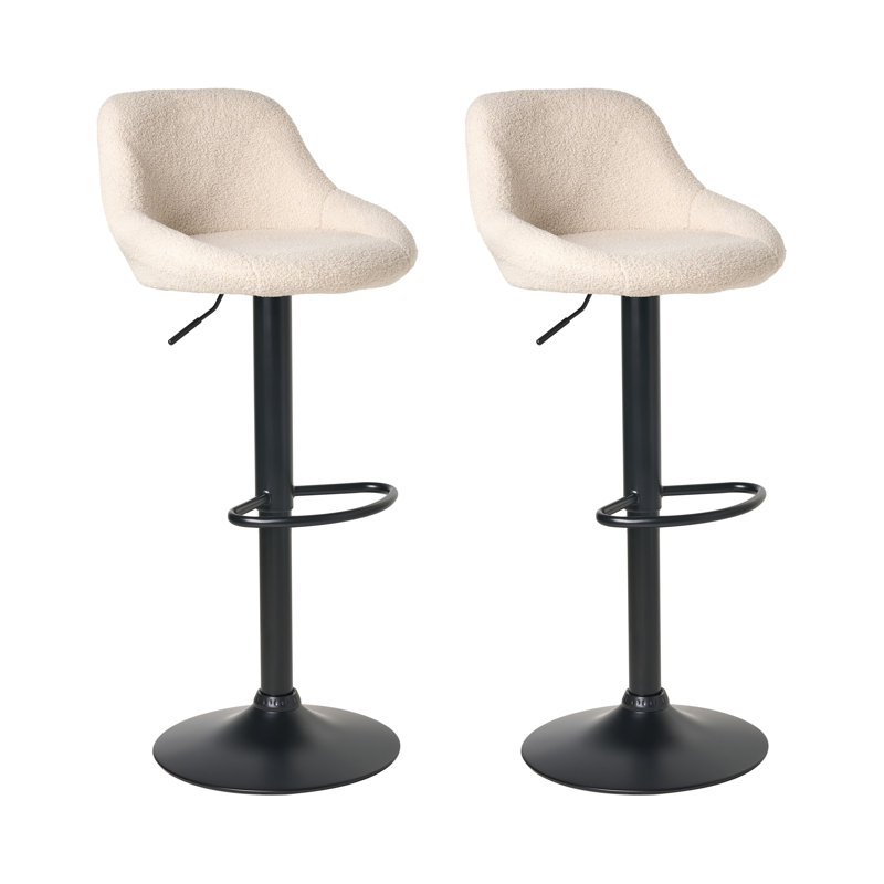 Swivel Upholstered Adjustable Height Counter Stool with Metal Frame, Beige Boucle