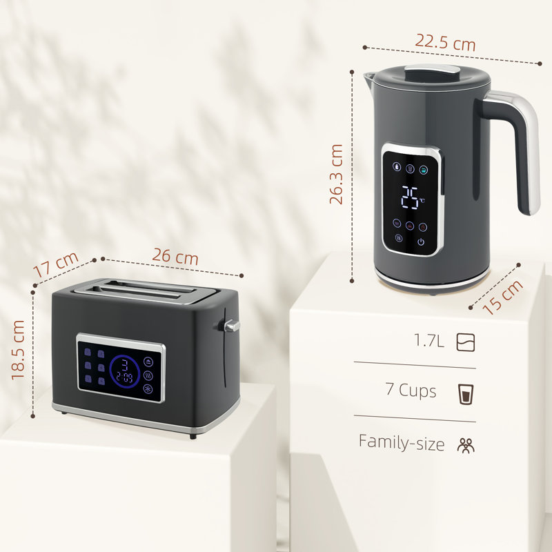 Kettle and Toaster Set, Grey/Silver