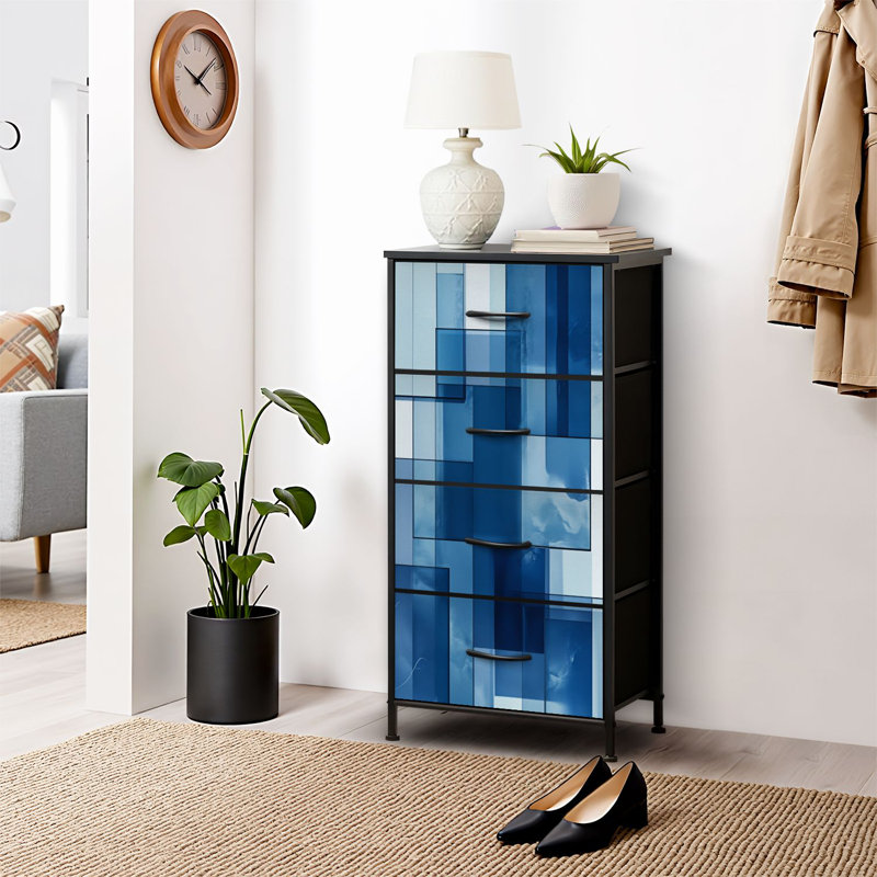 Latitude Run® Dresser for Bedroom Dresser for Closet Abstract Blue Geometric Rectangles Layered Glass Effect Dressers & Chests of Drawers Fabric Closet Organizers and Storage with 4 Drawers Storage Bins