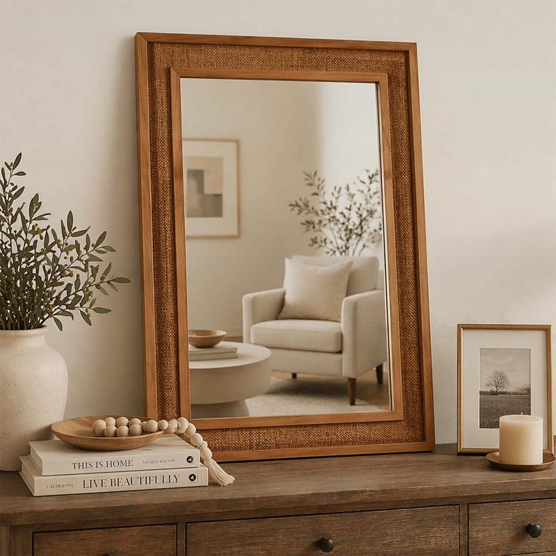 Miroir rectangulaire pour décoration de maison de campagne, de salle de bain et de maison, 20x30 Inch, Yellowish-Brown