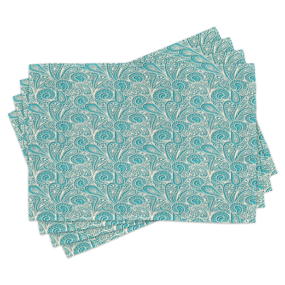 Platzdeckchen 4er Set, Romantisches Spitzenmuster, Teal Beige