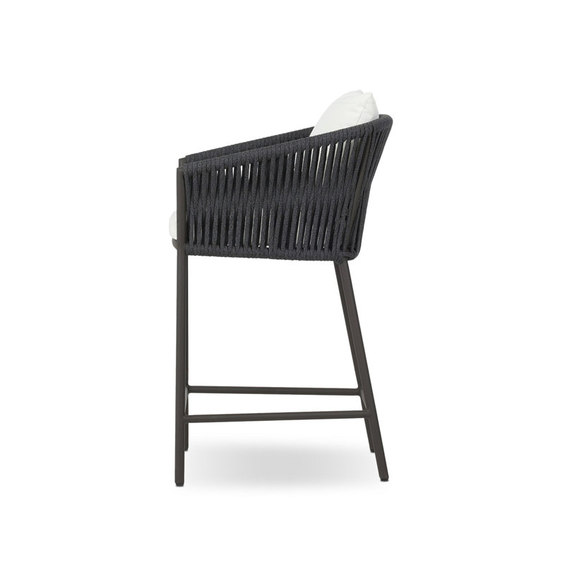 Porto Patio Bar Stool, 26.38", Arashi Salt, Black