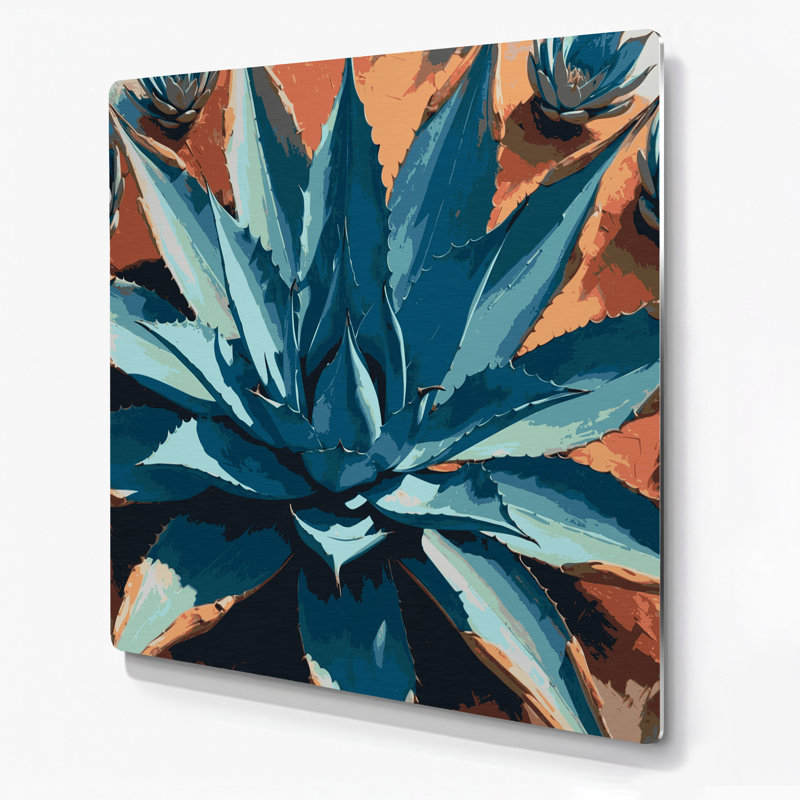 «Southwestern Plants Agave Plant 146», art mural gris en métal, H 32 po x l 32 po