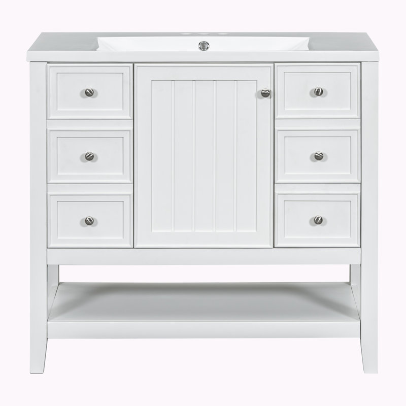 Meuble-lavabo simple 36 po avec plateau en céramique Oddvin, Blanc