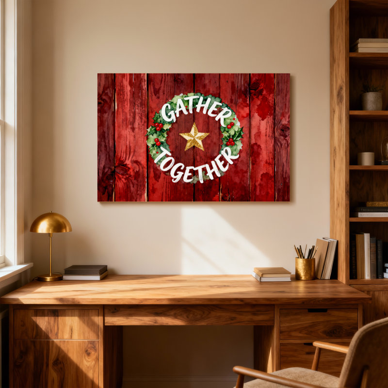 Guirlande de Noël en bois avec étoile rouge, H 24 po x l 36 po