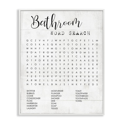 Bathroom Word Search Fun Family Word Design Oversized White Framed Giclee Texturized Art by Daphne Polselli