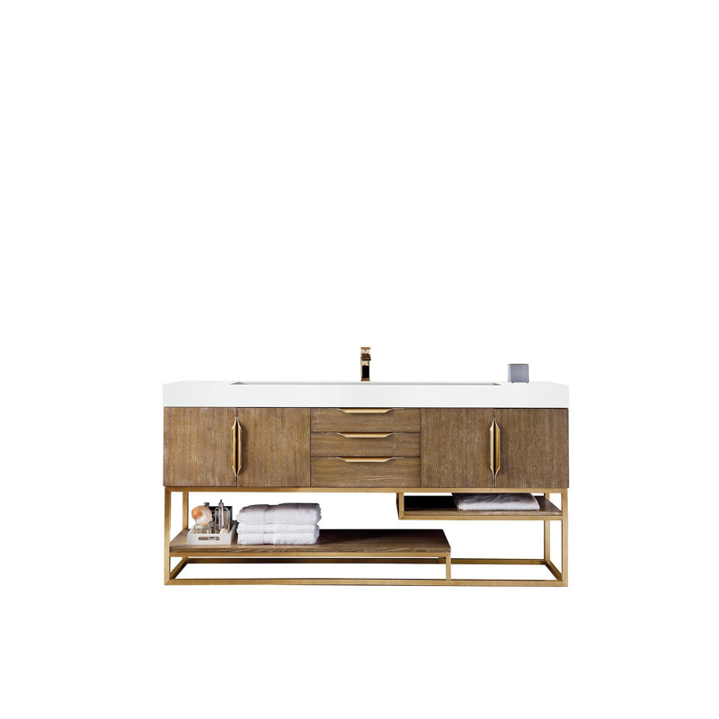 Columbia 72'' W Single Vanity, Radiant Gold, Latte Oak, Glossy White
