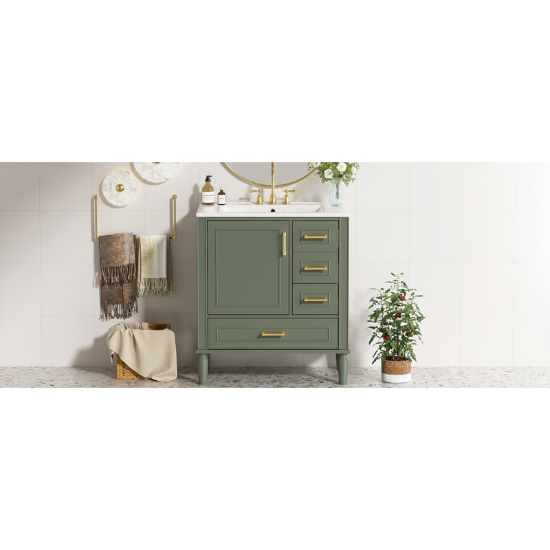 Meuble-lavabo 30 po avec lavabo en céramique, Vert olive