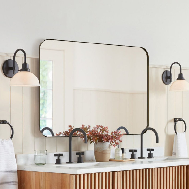 Josilyn Mid-Century Modern Chic Metal Rounded Wall Mirrors, 40" x 30", Oil Rubbed Bronze