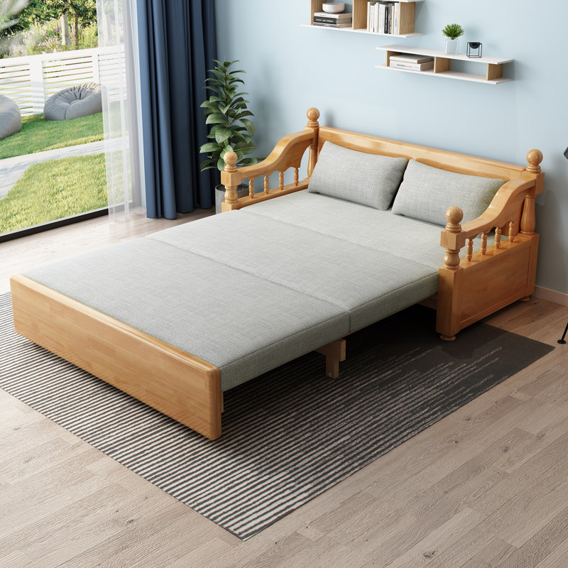 70.8"Queen folding Convertible Sofa Sleeper,Grey cushion Sectional Sleeper Sofa with Reversible Chaise,SolidWood Sofa Bed 3 in1 Pull Out Couch Bed for Living Room,Apartment,Bedroom,Office with Pillows