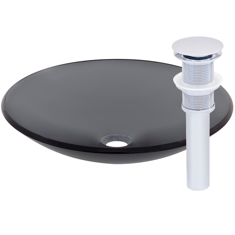 Novatto 18'' Black Glass Circular Bathroom Sink, Chrome