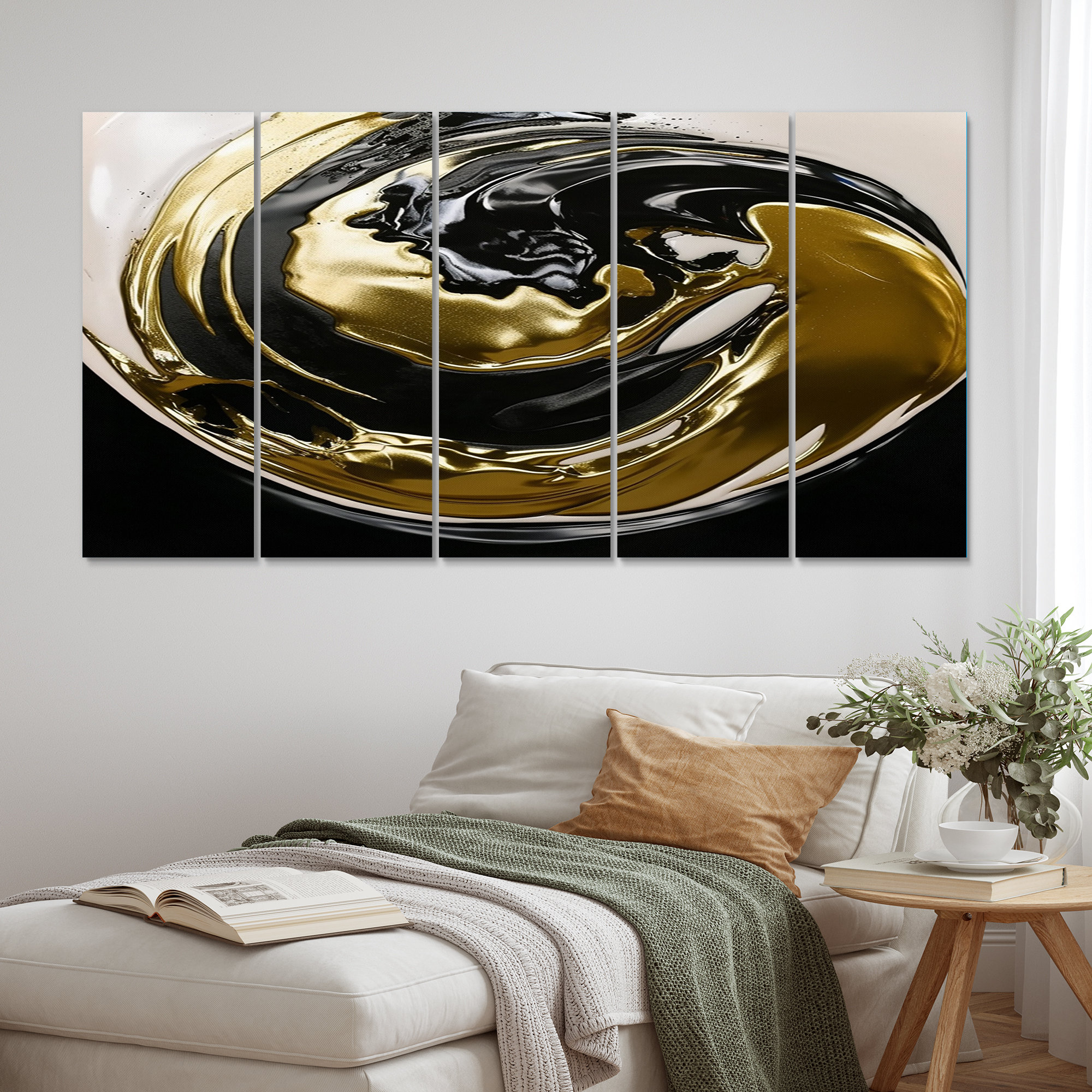 Ivy Bronx New Balance Liquid Gold And Black - Abstract Canvas Wall Art ...