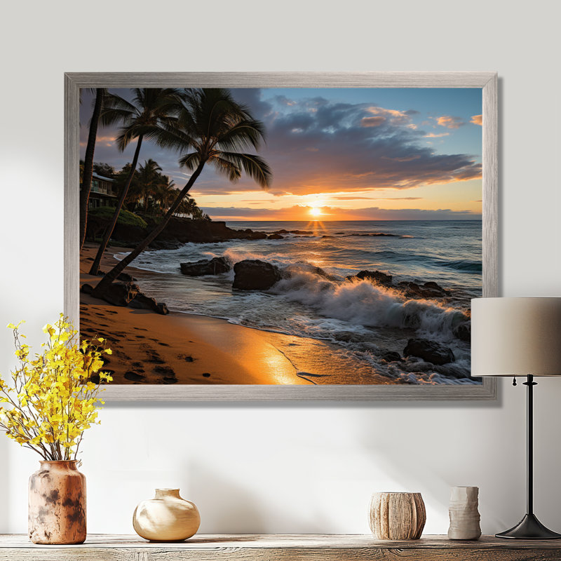 «Aloha Tropical Dreamscape I - Maui», art mural, H 34 po x l 44 po x P 1,5 po, Cadre photo argenté