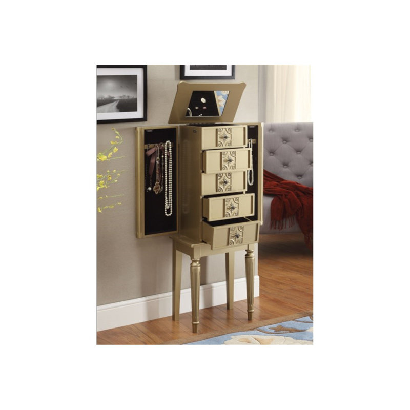 Armoire à bijoux avec miroir 4 tiroirs Beaty, Doré