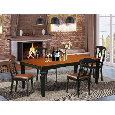  Ensemble de 5 pièces pour 4 pièces comprenant une table de salle à manger rectangulaire avec rallonge papillon et 4 chaises de cuisine en similicuir de 42 po x 84 po, noir et cerise