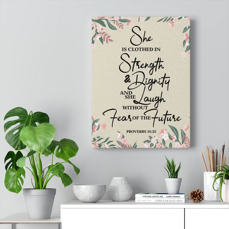 «Force and Dignity Proverbs 31:25», art textuel sur toile tendue, H 16 po x l 12 po