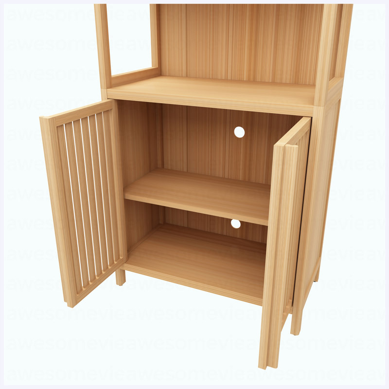 Bamboo Storage Cabinet, Freestanding Bathroom Cabinet With 2  Doors, Floor Cabinet Organizer For Living Room, Kitchen, Entryway
