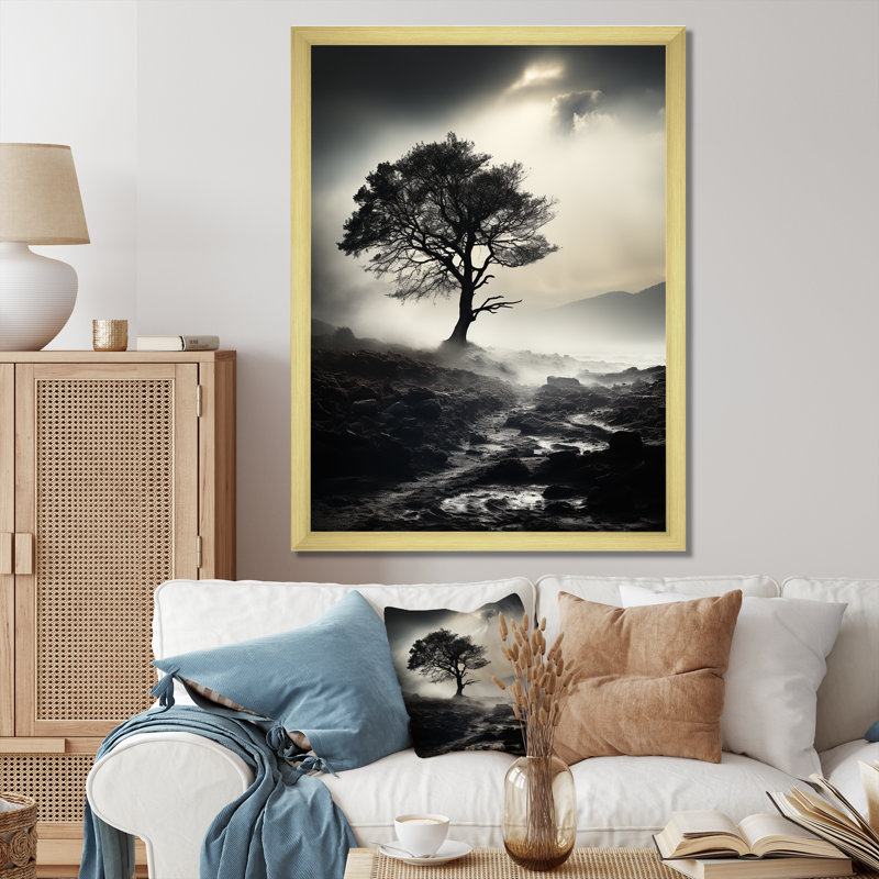 Volcan, émission volcanique sur toile, Cadre doré simple, H 32 po x l 16 po x P 1 po