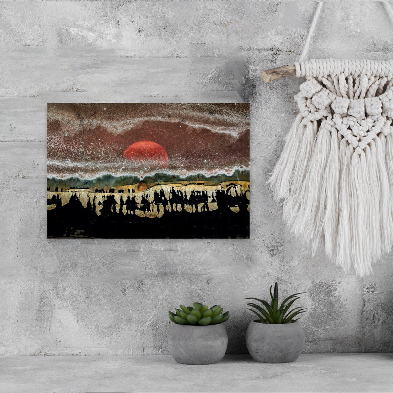 Art mural abstrait contemporain ancien champ de bataille, H 12 po x l 18 po