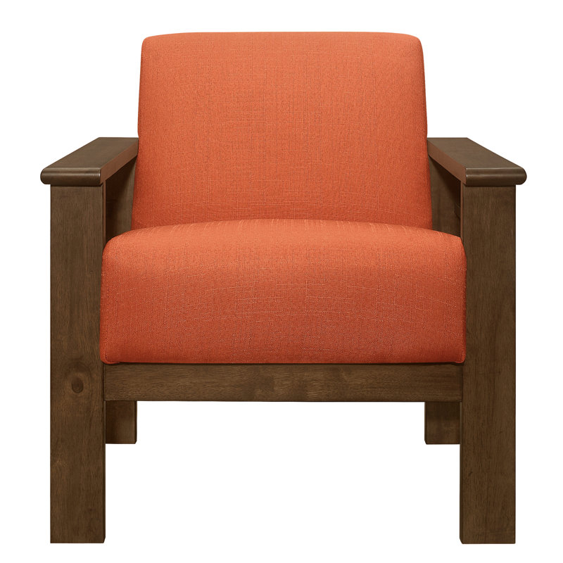 Chaise d'appoint Home dans un cadre en bois massif orange avec une finition noyer et un tissu texturé recouvrant l'espace de vie moderne