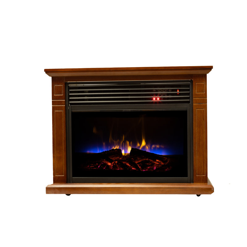Vintage Oak Electric Mobile Fireplace with Tri-Color Flame