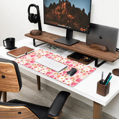  Tapis de souris en caoutchouc, surface en microfibre lisse, base antidérapante, tapis de souris décoratif à bord arrondi pour le bureau et les jeux, motif en cœur de marguerite rose