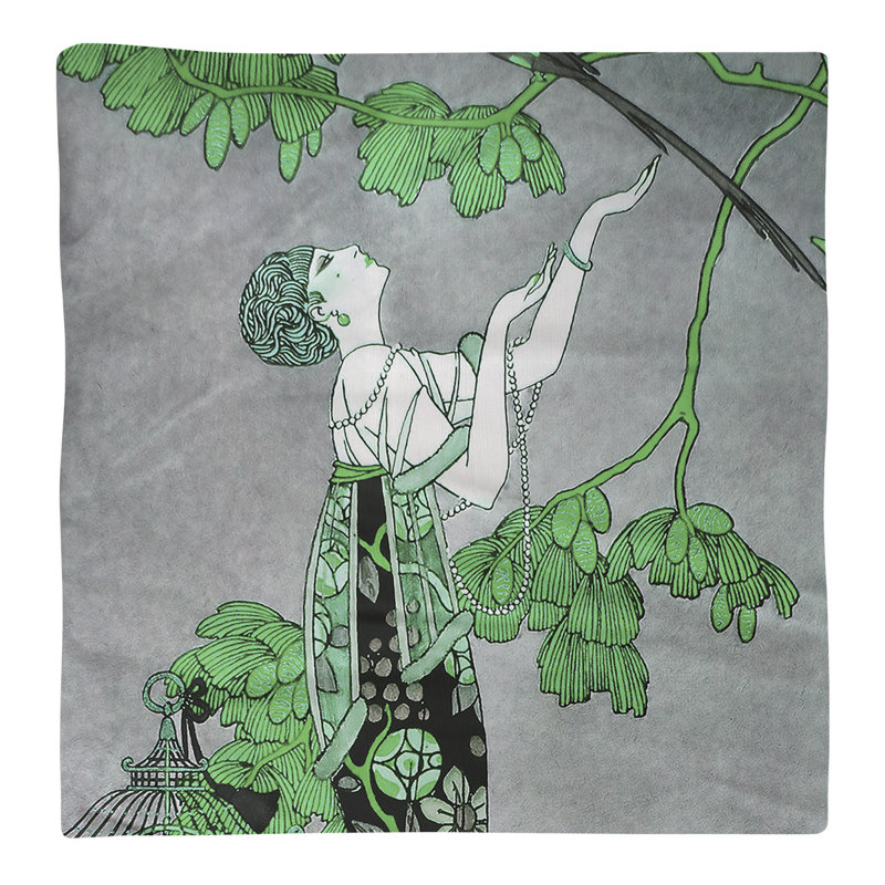 George Barbier Cotton Square Napkin, Green/Gray
