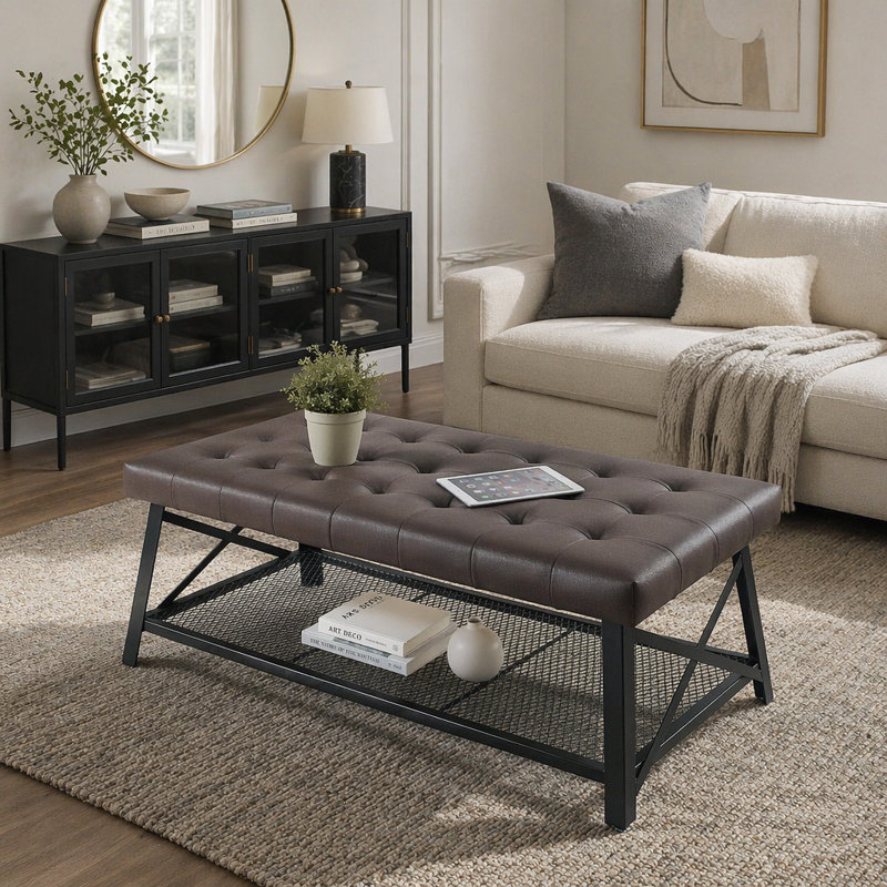 Table basse capitonnée en similicuir